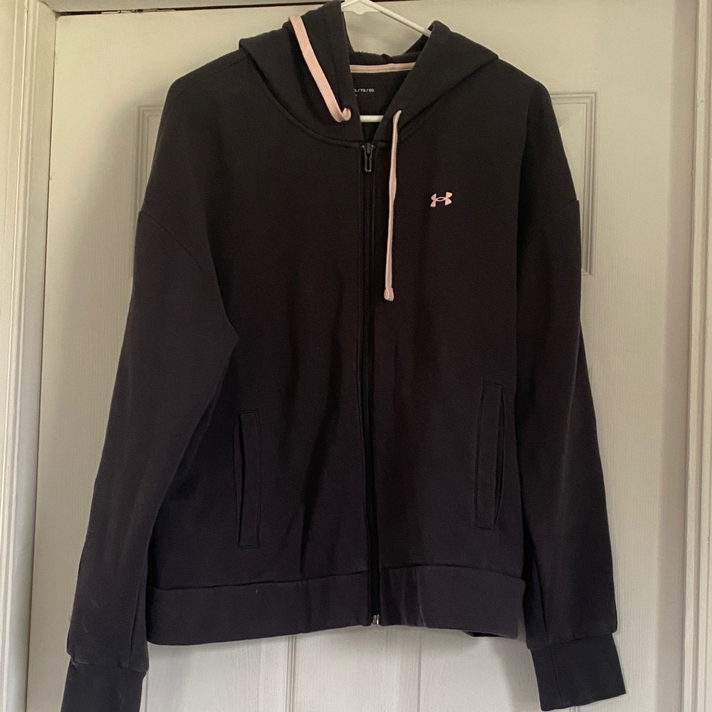 Under Armour Black Zip-Up Hoodie with Pink Accents - XL
